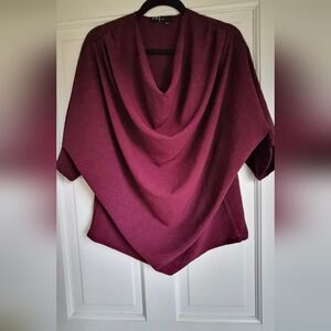 Meg Rich Burgundy Cowl Top M/L - 3/4 Length Sleeve